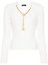 Elisabetta Franchi Detachable-necklace Ribbed Jumper In Bianco