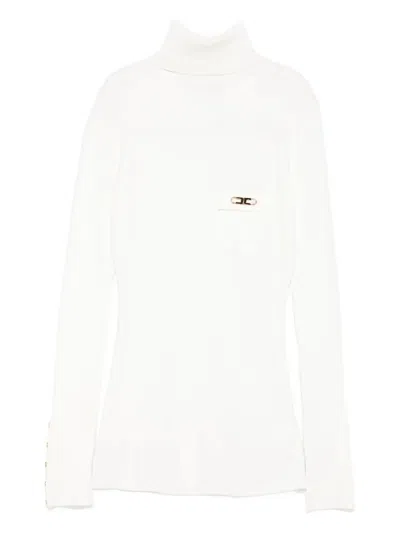 ELISABETTA FRANCHI RIBBED KNIT TURTLENECK TOP WITH BREAST POCKET
