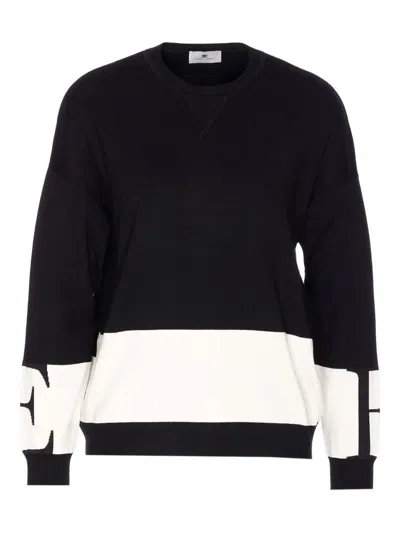 ELISABETTA FRANCHI INLAID LOGOS COLOUR-BLOCK CREWNECK SWEATER