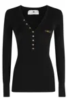 Elisabetta Franchi Ribbed Knit Top With Breast Pocket Clothing In Black