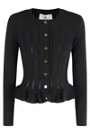 Elisabetta Franchi Tricot Pattern Sweater With Padded Shoulder Straps And Embroidered Hem In Black