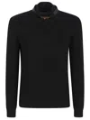 Elisabetta Franchi Wool Blend Black Sweater With Amber Tortoiseshell Detail In Black
