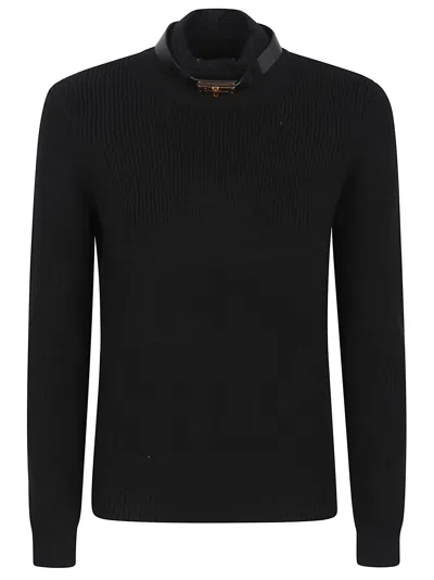 Elisabetta Franchi Wool Blend Black Sweater With Amber Tortoiseshell Detail
