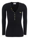 Elisabetta Franchi Fitted Ribbed Knit Top With Deep V-neckline In Black