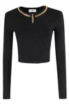 Elisabetta Franchi Cardigan In Maglia A Rombi Con Dettaglio Gioiello Nero In Black