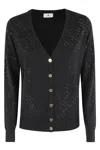 Elisabetta Franchi V-neck Textured Pattern Knitwear Cardigan In Black