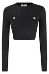Elisabetta Franchi Textured Knit Cropped Sweater With Jewel-button Pockets In Black