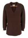 Elisabetta Franchi Knitwear Collared Design Long Sleeves Ribbed Texture V-neckline In Brown