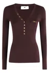Elisabetta Franchi Burgundy Ribbed Sweater With Pocket In Burgundy