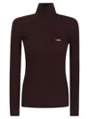 Elisabetta Franchi Tricot Turtle Neck Sweater In Burgundy
