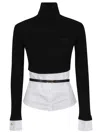 Elisabetta Franchi Turtleneck Top With Contrasting Poplin Insert And Logo Buckle In Black