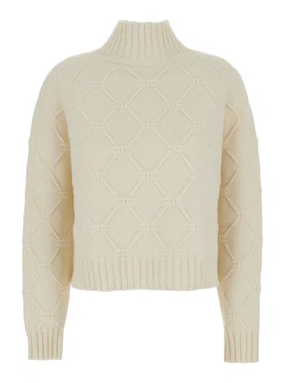 Elisabetta Franchi Wool Crewneck Sweater In White
