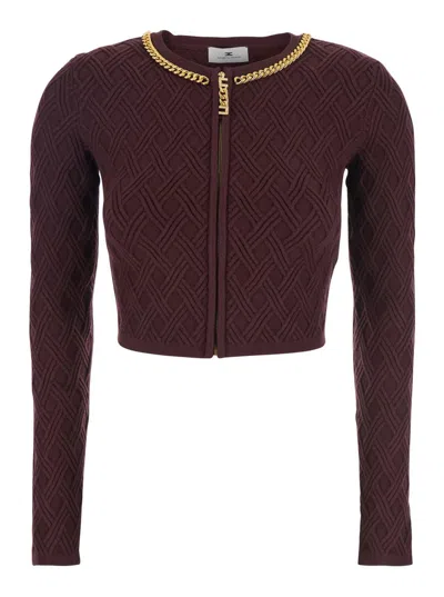 ELISABETTA FRANCHI BORDEAUX CROPPED SWEATER WITH CHAIN EMBELLISHMENT IN VISCOSE BLEND WOMAN