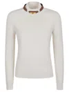 Elisabetta Franchi Ribbed High Neck Tricot Sweater In White