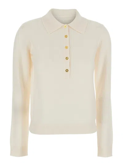 Elisabetta Franchi Knitted Polo Top In Neutral