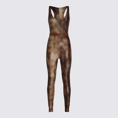 Elisabetta Franchi Sleeveless Racerback Dress Belted Waist In Brown