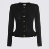 Elisabetta Franchi Tricot Pattern Sweater With Padded Shoulder Straps And Embroidered Hem In Black