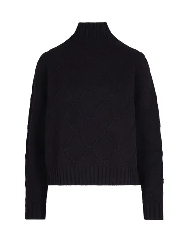 Elisabetta Franchi High-neck Wool And Cashmere Sweater With Jacquard Diamond Pattern In Black