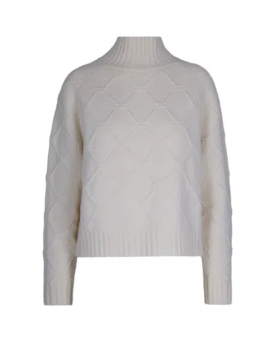 Elisabetta Franchi High-neck Knit Sweater With Jacquard Diamond Pattern In Gray