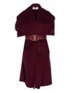 Elisabetta Franchi Structured Bordeaux Coat With Textured Belt In Red
