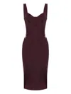 Elisabetta Franchi Structured Burgundy Midi Dress With Sweetheart Neckline In Multi