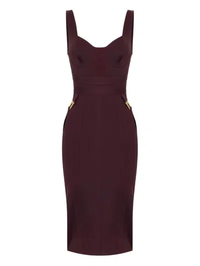 ELISABETTA FRANCHI MAROON LOGO MIDI DRESS