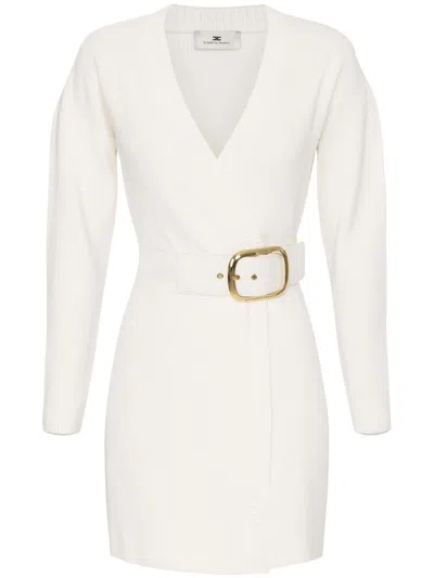 Elisabetta Franchi Maxi Buckle Coat Dress In Weiss