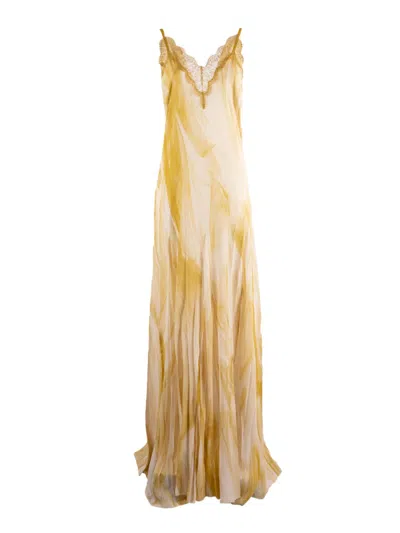 Elisabetta Franchi Maxi Dress With Delicate Lace Detailing