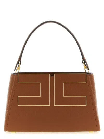 Elisabetta Franchi Maxi Logo Handbag In Brown