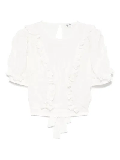 Elisabetta Franchi Mc Natural Top With Ruffles In White