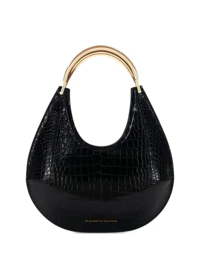 Elisabetta Franchi Medium Crocodile-embossed Shoulder Bag In Black