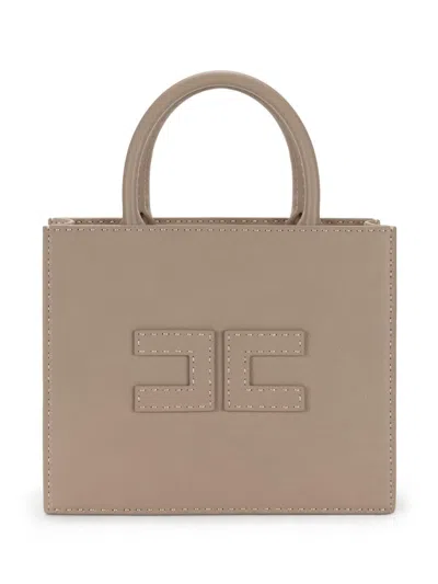 Elisabetta Franchi Medium Leather-effect Handbag With Stitching In Grey