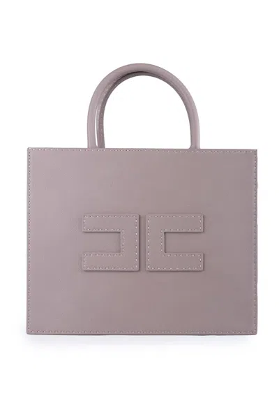 Elisabetta Franchi Medium Leather-effect Handbag With Stitching In Grey