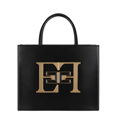Elisabetta Franchi Medium Logo-plaque Tote Bag In Black