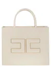Elisabetta Franchi Medium Shopper With Logo Plaque In Neutral