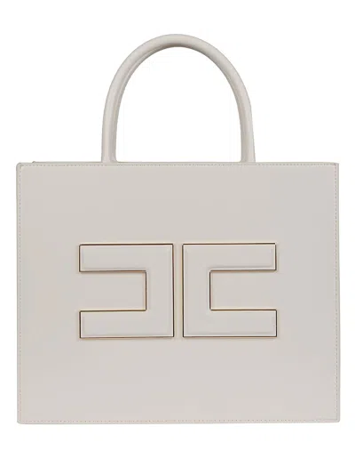Elisabetta Franchi Medium Logo-plaque Tote Bag In Cream