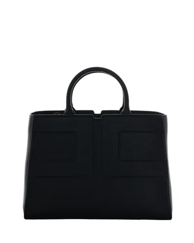 Elisabetta Franchi Medium Tote Bag With Embossed Logo In Black