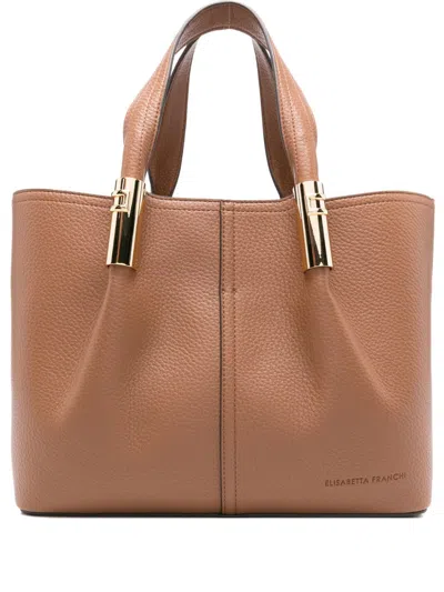 Elisabetta Franchi Medium Tote Bag With Logo Details In Brown