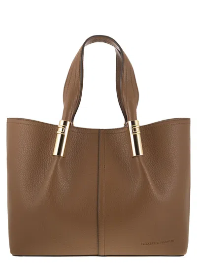 Elisabetta Franchi Medium Tote Bag With Logo Details In Brown