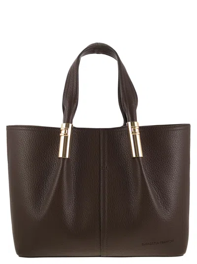 Elisabetta Franchi Medium Tote Bag With Logo Details In Brown