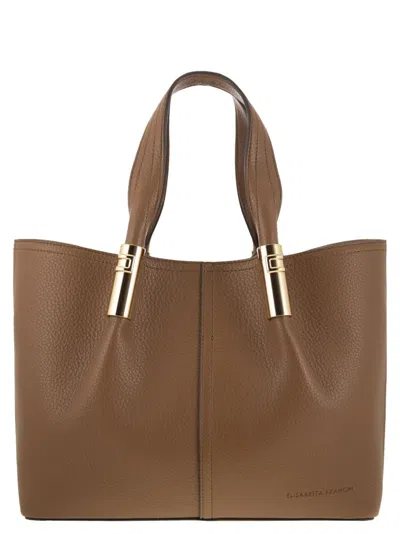 Elisabetta Franchi Medium Tote Bag With Logo Details In Brown