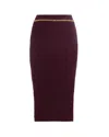 Elisabetta Franchi Diamond Knit Skirt With Merlot Jewel Detail In Red