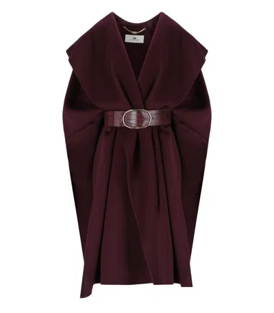 Elisabetta Franchi Merlot Belted Cape In Burgundy