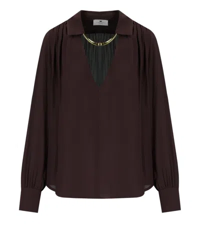 ELISABETTA FRANCHI MERLOT BLOUSE WITH JEWEL