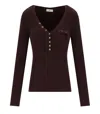 Elisabetta Franchi Fitted Ribbed Knit Top With Decorative Buttons And Gold Accent In Red