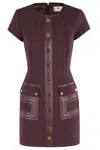 Elisabetta Franchi Merlot Dress With Faux Leather Inserts In Burgundy
