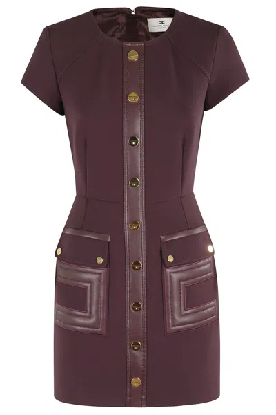 ELISABETTA FRANCHI MERLOT DRESS WITH FAUX LEATHER INSERTS