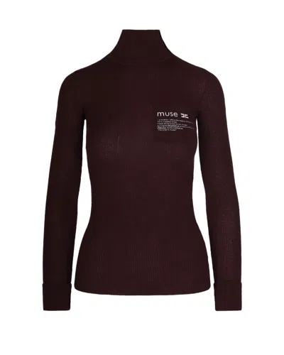 ELISABETTA FRANCHI MERLOT LETTERING DETAIL TURTLENECK