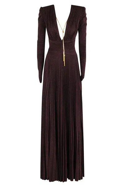 Elisabetta Franchi Merlot Lurex Jersey Midi Dress In Brown