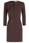 Elisabetta Franchi Merlot Midi Dress With Zipper Detailing In Brown